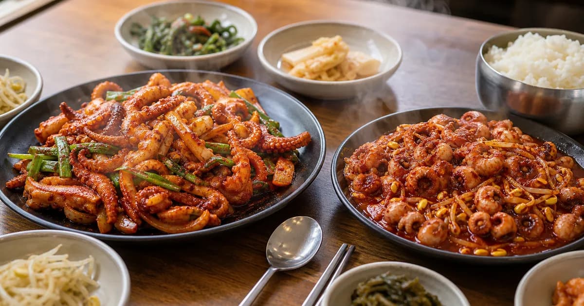 낙지볶음 쭈꾸미볶음 차이, 점심 전에 보는 식감·매운맛 기준
