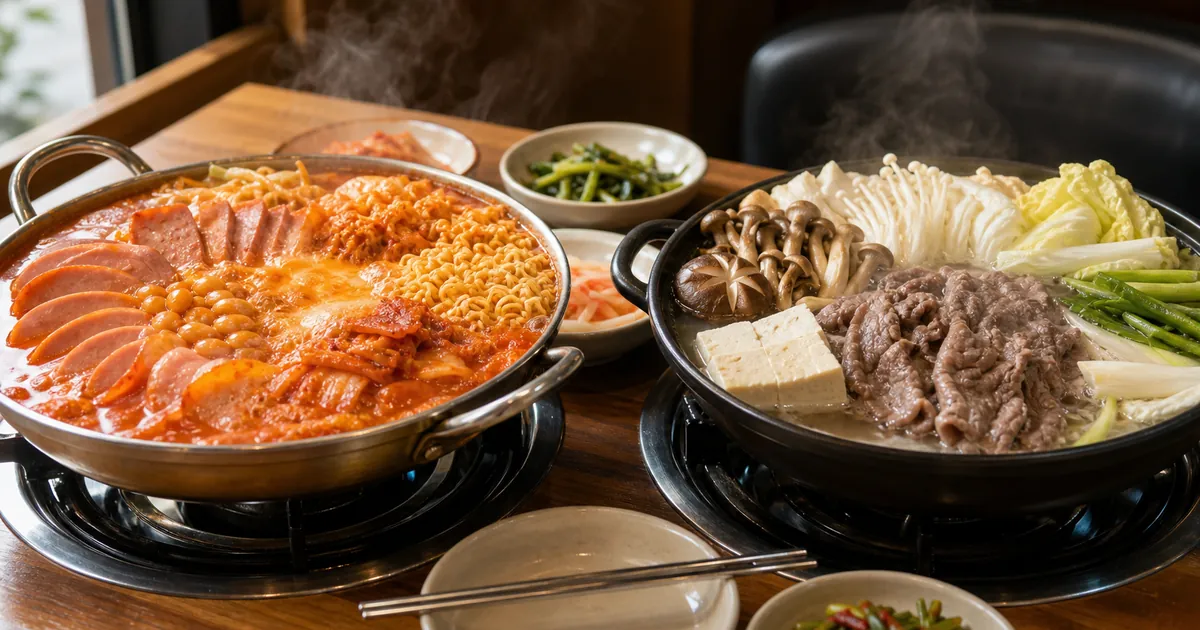 부대찌개 전골 차이, 점심 전에 보는 햄·국물·끓임 기준